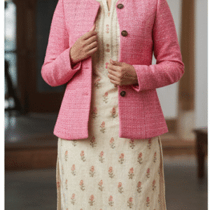 Elegant Pink Full Sleeves Printed Jacket for Women