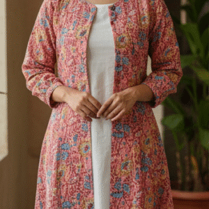 Elegant Pink Full Sleeves Printed Jacket for Women