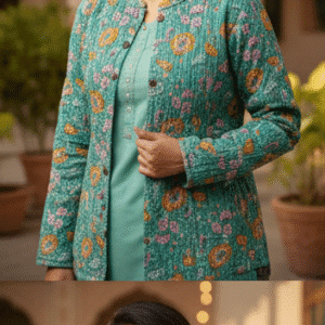 Elegant Green Full Sleeves Printed Jacket for Women