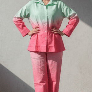 Chic Green & Pink Long Plane Co-Ordset Co-Ordset for Women