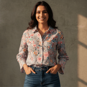 Elegant Grey Floral Printed Shirt for Women