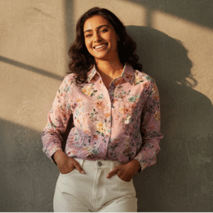Elegant Pink Floral Printed Shirt for Women
