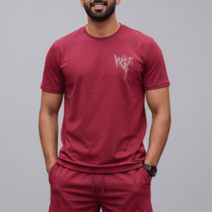 Smart Red Front Printed Mens Cord-Set for Men