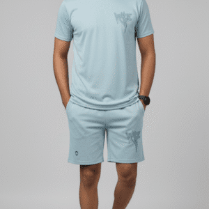 Premium Sky Blue Front Printed Mens Cord-Set for Men