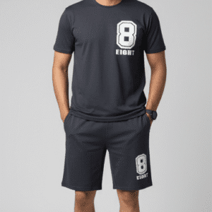 Smart Dark Grey Pocket Printed Mens Cord-Set for Men