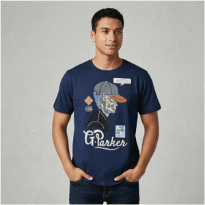 Trendy Navy Blue R-Neck Cc-Printed Mens T-Shirts for Men
