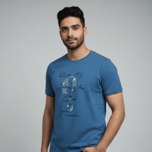 Classic Blue R- Neck Front Printed Mens T-Shirts for Men
