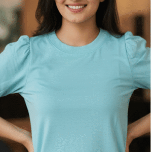 Stylish Sky Blue Regular Plain Top Top for Women