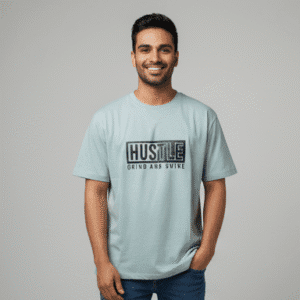 Premium Sky Blue Oversize Front Printed Mens T-Shirt for Men