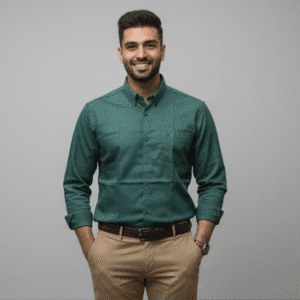 Elegant Dark Green Plain Full Sleeves Mens Shirt for Men