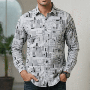 Premium Grey Casual Full Sleeves Printed Shirt Mens Shirt for Men