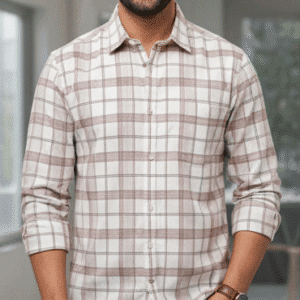 Elegant Light Brown Checks Shirt Mens Shirt for Men