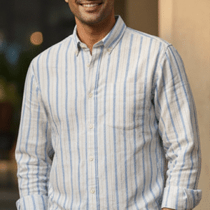 Premium Blue Casual Strrip Full Sleeves Mens Shirt for Men