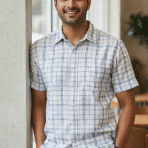 Premium Blue Checks Half Sleeves Mens Shirt for Men