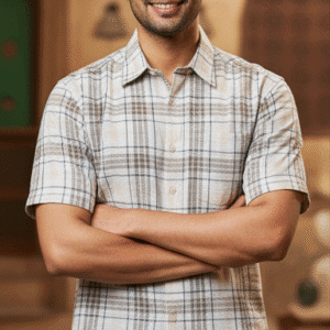 Smart Dark Brown Checks Half Sleeves Mens Shirt for Men