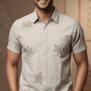 Classic Beige Printed Half Sleeves Mens Shirt for Men