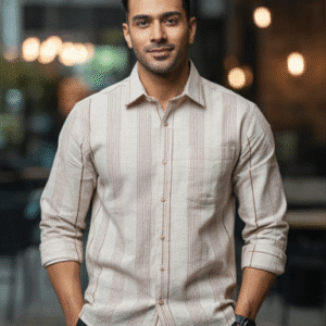 Elegant Beige Printed Half Sleeves Mens Shirt for Men