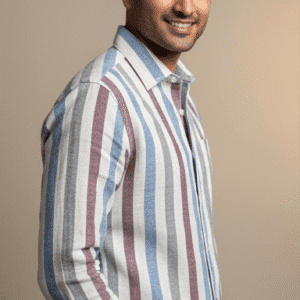 Exclusive White & Grey Casual Strrip Full Sleeves Mens Shirt for Men