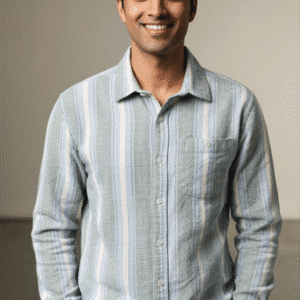 Classic White & Green Casual Strrip Full Sleeves Mens Shirt for Men