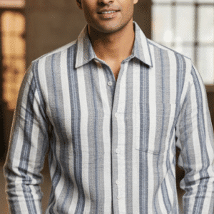 Smart White & Light Brown Casual Strrip Full Sleeves Mens Shirt for Men