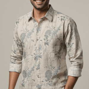 Trendy Beige Printed Full Sleeves Mens Shirt for Men