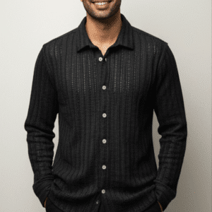 Refined Black Neted Full Sleeves Mens Shirt for Men