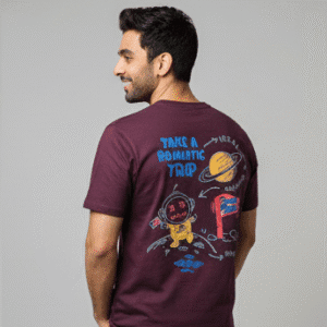 Elegant Wine Front Printed Mens Tshirt for Men