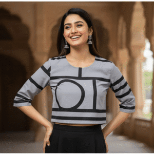 Stylish Grey Printed Three Four Sleeves Top Top for Women