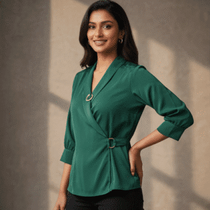 Stylish Green Plain Casual Half Sleeves Top Tops for Women