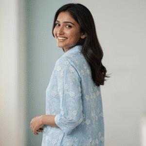 Stylish Sky Blue Embroidery Three Fourth Top Tops for Women