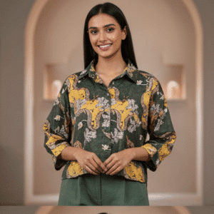 Stylish Olive Printed Casual Top Top for Women