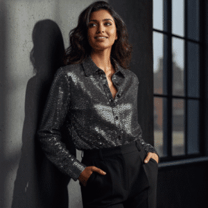 Elegant Silver Party Wear Shirt for Women