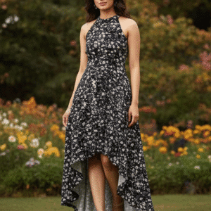 Elegant Black Printed Long Dress Dress for Women