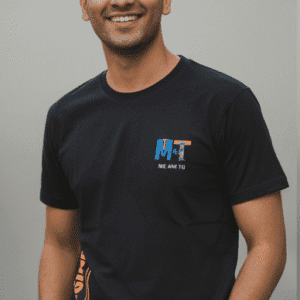 Elegant Black Round Nack Front Printed Mens T-Shirt for Men