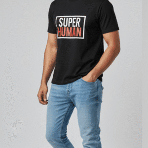 Stylish Black Round Nack Front Printed Mens T-Shirt for Men