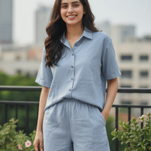 Chic Blue Plain Co-Ordset Co-Ord Set for Women