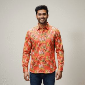 Trendy Orange Casual Full Sleeves Shirt Mens Shirt for Men