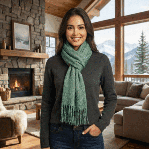 Premium Soft Knitted Winter Scarf for Women – Warm Cozy Shawl Wrap with Tassels Stylish Cold Weather Stole Green Wool-Blend Winter Muffler