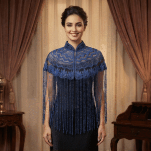 Women’s Premium Beaded Cape Shrug Elegant Party Wear Embellished Net Cape with Long Beaded Tassels Designer Evening Shoulder Cover