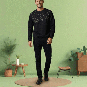 Men’s Premium Black Printed Sweatshirt – Soft Cotton Blend, Full Sleeves & Comfort Fit