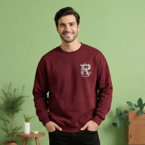 Men’s Premium Maroon Sweatshirt with Multicolor Artistic “R” Print – Soft Cotton Blend, Full Sleeves