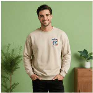Men’s Premium Beige Sweatshirt with Multicolor Artistic “R” Print – Soft Cotton Blend, Full Sleeves