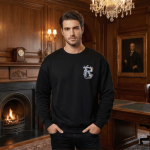 Men’s Premium Black Sweatshirt with Multicolor Artistic “R” Print – Soft Cotton Blend, Full Sleeves