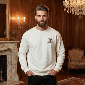 Premium Men’s White Graphic Sweatshirt | Cartoon Rider Oversized Winter Fleece