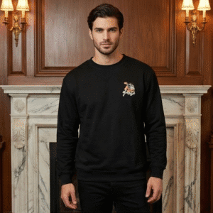 Premium Men’s Black Graphic Sweatshirt | Cartoon Rider Oversized Winter Fleece