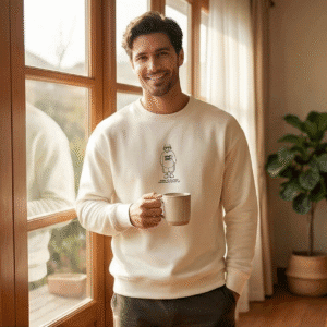 Men’s Premium White “Min Min Character” Printed Sweatshirt – Soft Cotton Winter Wear | Comfort Fit