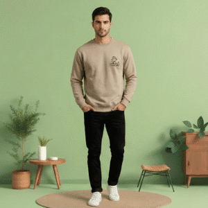 Men's Tan Cartoon Graphic Premium Cotton Sweatshirt – Casual Comfort Wear