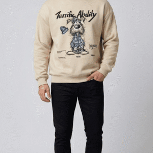 Men’s Premium Beige "Terrific Ability" Dog Graphic Printed Sweatshirt