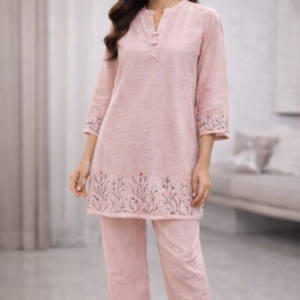 Trendy Women Pink Co-Ord Set with Embroidery Work | Stylish Two-Piece Outfit for Casual & Festive Wear