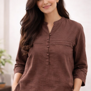 Women’s Brown Embroidered Long Co-Ord Set | Elegant Two Piece Ethnic Wear